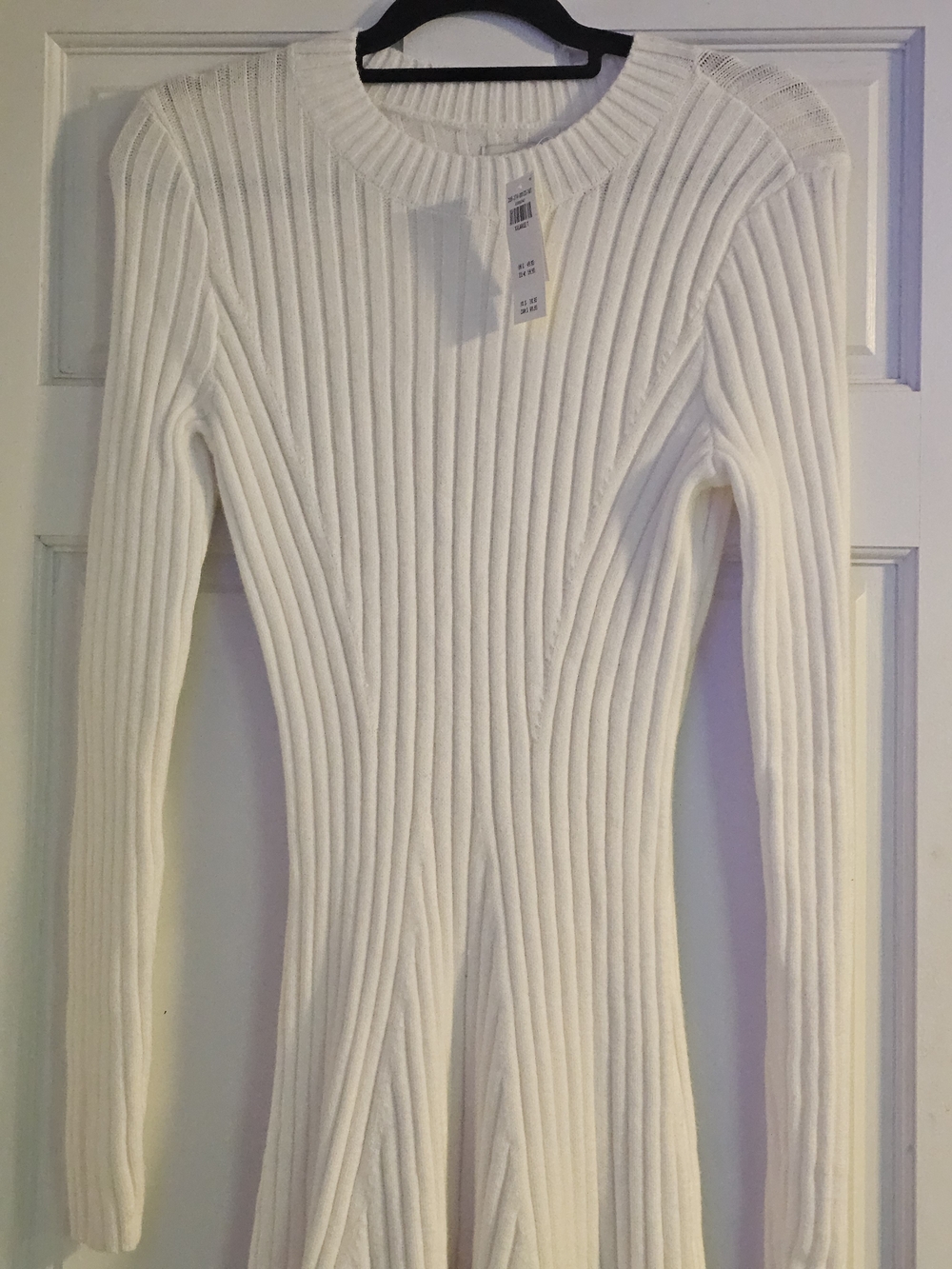 Hollister White Ribbed Fitted Crewneck Sweater Dress